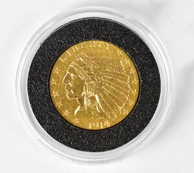 Lot 583 - A 1914 US $2.5 gold coin, Indian head.