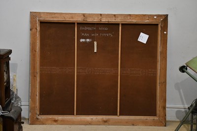 Lot 889 - ELIZABETH WOOD (born 1930); oil on board, 'Man...