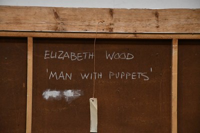 Lot 889 - ELIZABETH WOOD (born 1930); oil on board, 'Man...