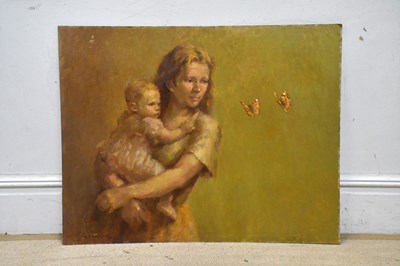 Lot 892 - ELIZABETH WOOD (born 1930); oil on board, girl...