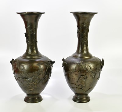 Lot 1131 - A pair of Japanese Meiji period bronze vases,...