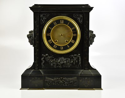 Lot 689 - A good Victorian slate mantel clock of square...