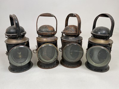 Lot 325 - RAILWAY INTEREST; four vintage paraffin lamps,...