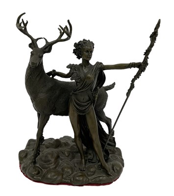 Lot 538 - A modern bronze figure of a lady and a stag,...