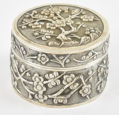 Lot 1187 - A Chinese Export silver floral decorated pill...