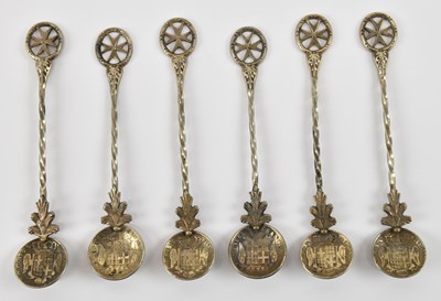 Lot 1228 - A set of six white metal teaspoons, the bowls...