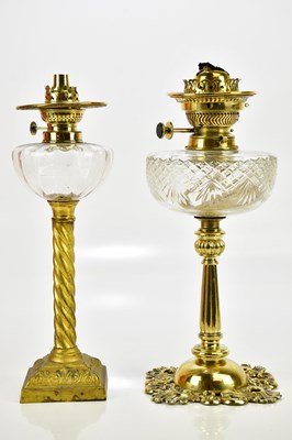 Lot 623 - Two brass oil lamps, comprising a gilt brass...