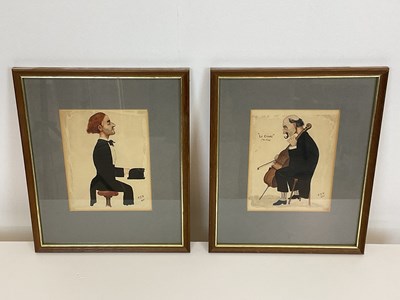 Lot 675 - F. J. F; a pair of watercolour caricatures,...