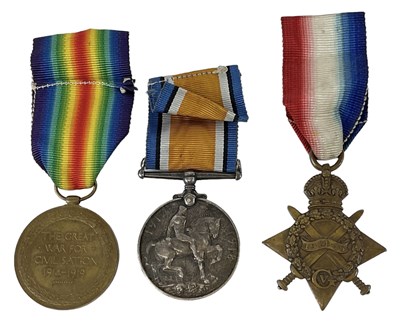 Lot 399 - A WWI medal trio comprising a War Medal,...