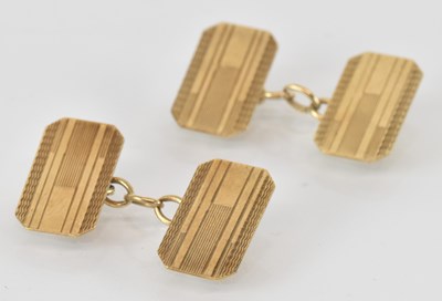 Lot 1325 - A pair of 9ct yellow gold rectangular...