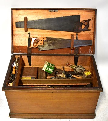 Lot 368 - A pine tool chest with various hand tools,...