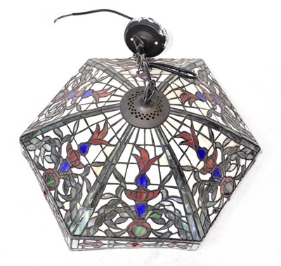 Lot 113 - A Tiffany-style hexagonal leaded glass...