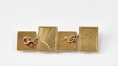 Lot 639 - A pair of 9ct yellow gold rectangular...