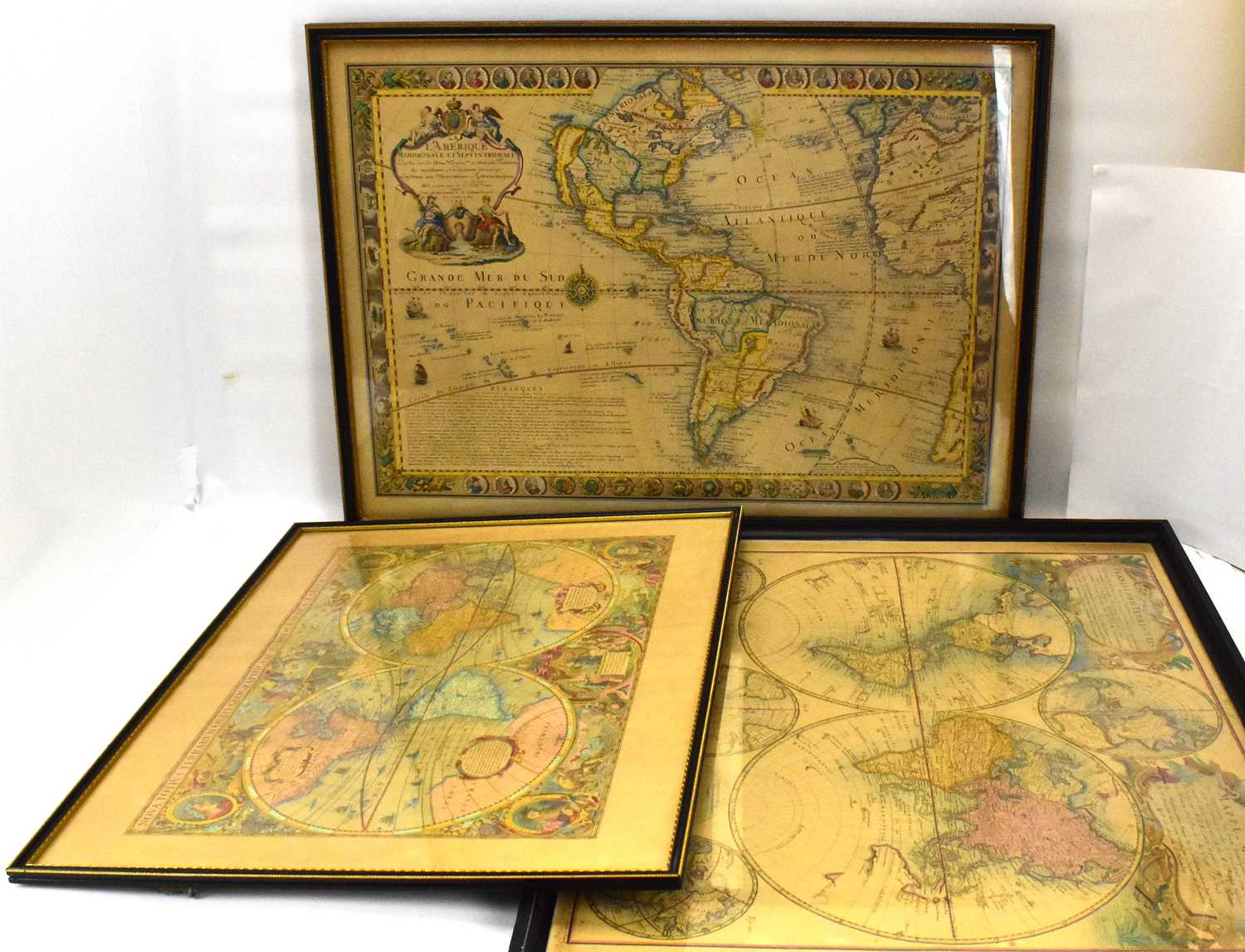Lot 414 - Three modern reproduction coloured world maps