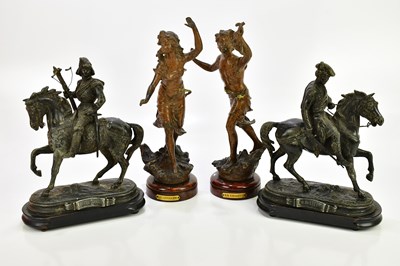 Lot 813 - Two pairs of spelter figures, 'La Chases, La...