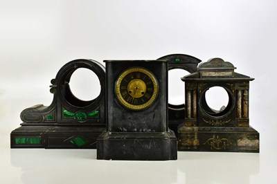 Lot 696 - A Victorian slate mantel clock, the dial set...