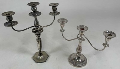 Lot 1421 - Two silver plated candelabra, tallest 44cm.