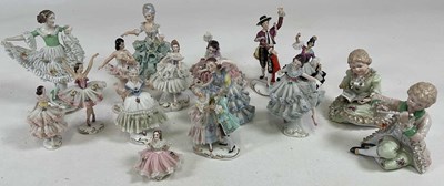 Lot 225 - Sixteen German porcelain figures, some Dresden,...