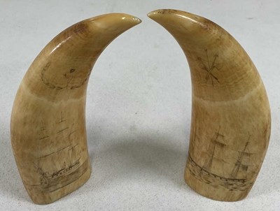 Lot 54 - A pair of 19th century scrimshaw sperm whale...