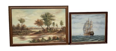 Lot 320 - AMBROSE; a modern oil on canvas, shipping...