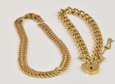 Lot 1312 - A 9ct yellow gold flat link bracelet (af), and...