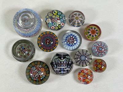 Lot 253 - Thirteen Millefiori cane glass paperweights of...