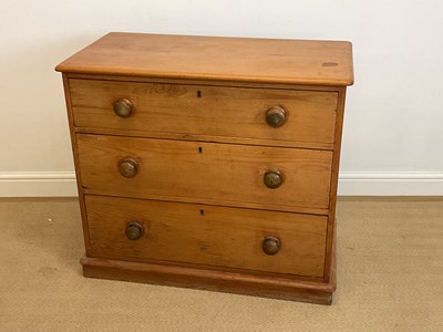 Lot 810 - A pine chest of three drawers, height 80cm,...