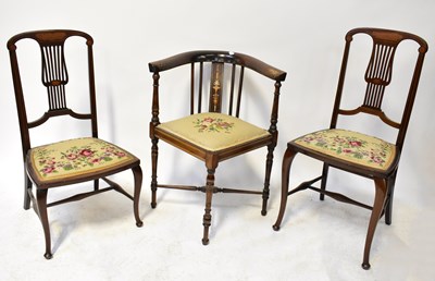 Lot 15 - An Edwardian inlaid mahogany corner open...