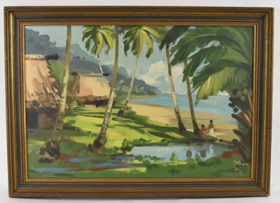 Lot 283 - UNATTRIBUTED; oil on board, 'Fiji', beach...