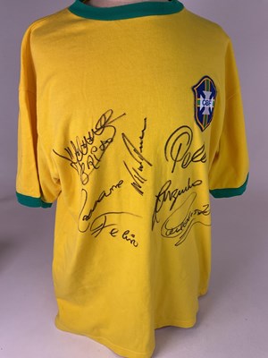 Lot 1969 - BRAZIL FOOTBALLING LEGENDS; a replica Brazil...
