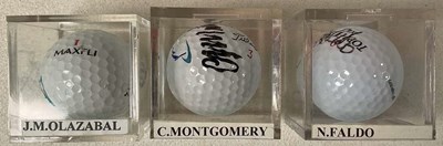 Lot 1973 - RYDER CUP LEGENDS; three golf balls signed by...