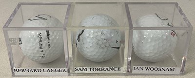 Lot 131 - RYDER CUP LEGENDS; three golf balls signed by...