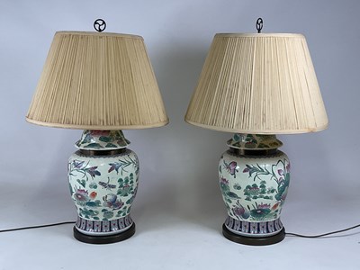 Lot 719 - A pair of Chinese hand painted ceramic table...