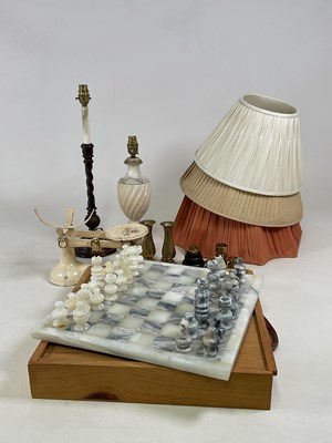 Lot 91 - A marble chess set with marble board and...