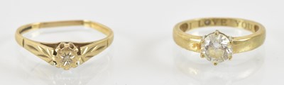 Lot 1330 - A 9ct yellow gold white stone set ring, size I,...