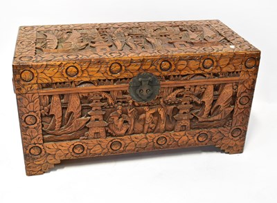 Lot 51 - A 20th century carved camphor wood chest, 49 x...