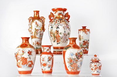 Lot 312 - Seven Japanese Kutani decorated vases of...