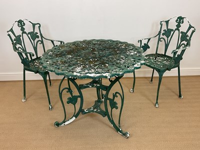 Lot 749 - A painted metal garden table and pair of...