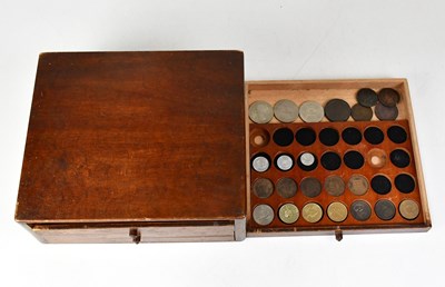 Lot 597 - A wooden coin collector's box of four fitted...