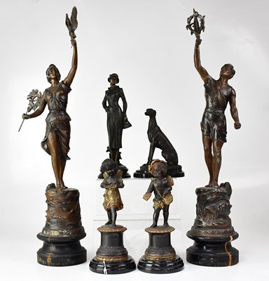 Lot 438 - A pair of spelter figures, one entitled 'La...