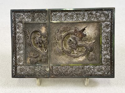 Lot 1480 - A Chinese white metal filigree card case, with...