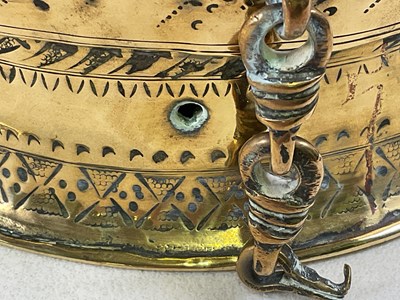 Lot 284 - An Eastern brass engraved incense box, with...