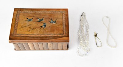 Lot 373A - An olive wood box, the top painted with swifts...