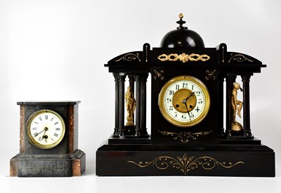 Lot 121 - A large slate mausoleum mantel clock, the...