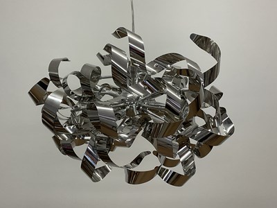 Lot 732 - A modern contemporary chrome ribbon pendant...