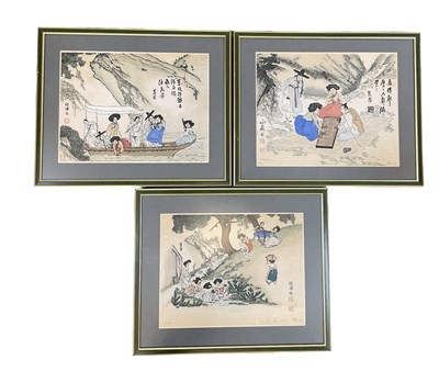 Lot 1019 - A set of three modern Chinese watercolours,...