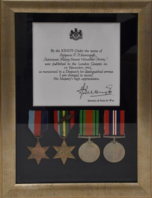 Lot 394 - A framed set of four WWII medals, awarded to...