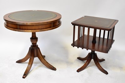 Lot 33 - A reproduction mahogany drum table with gilt...