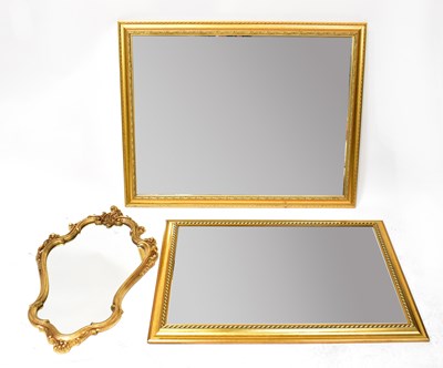 Lot 95 - Two rectangular gilt framed wall mirrors and a...