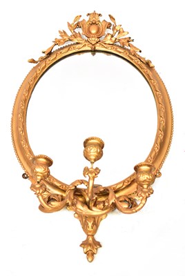 Lot 87 - A late 19th century oval gilt framed girandole...